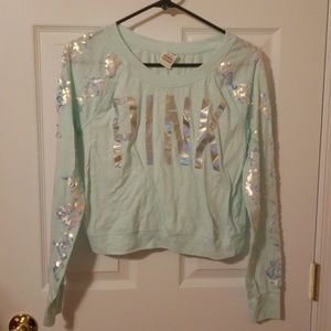 PINK light turquoise sequined crop top